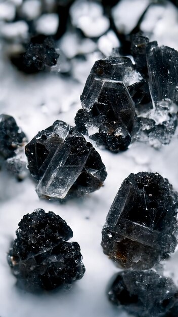 A cluster of transparent quartz crystals isolated on a black 3d\
illustration