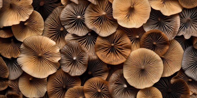 Cluster van kleurrijke wilde paddenstoelen die op de bosbodem ontkiemen