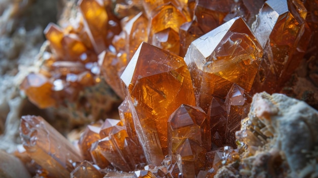Cluster van oranje kristallen op rots