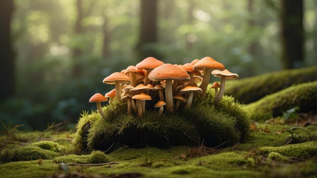 Cluster van wilde paddenstoelen in het bos