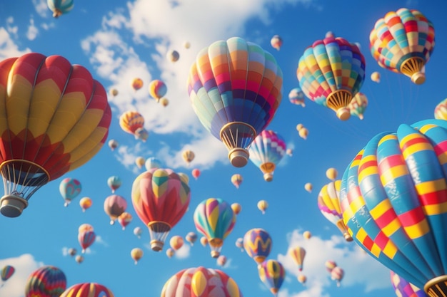 A cluster of vibrant hot air balloons