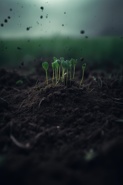 a cluster of young plants that have emerged from the soil