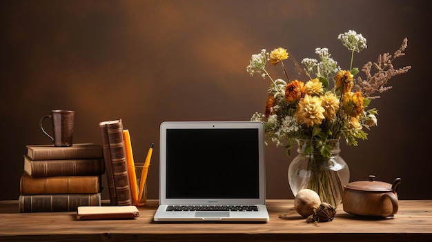 Cluttervrij bureau met laptopmuis en achtergrond