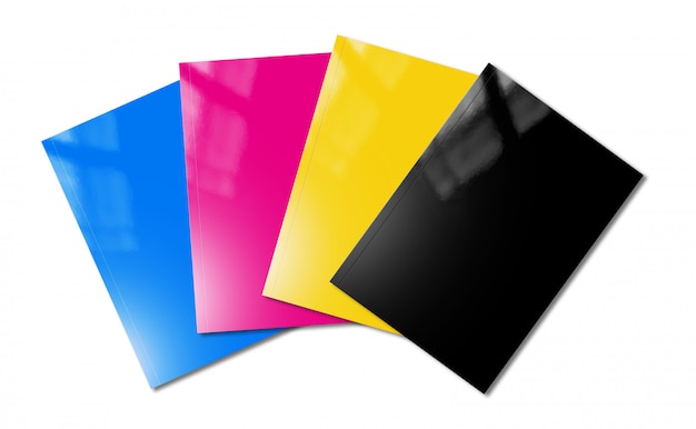 CMYK booklets set mockup on white background