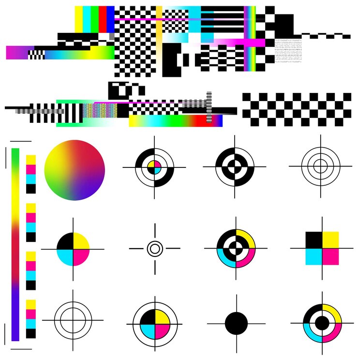 Photo cmyk calibration png element set transparent background
