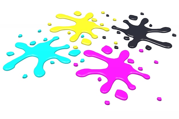 cmyk cyan magenta yellow and black ink blots