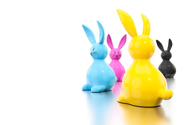 Photo cmyk easter bunny figures