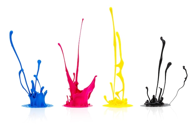 CMYK paint splashing isolated on white