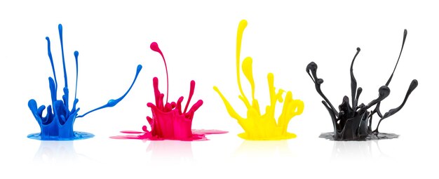 CMYK paint splashing on white