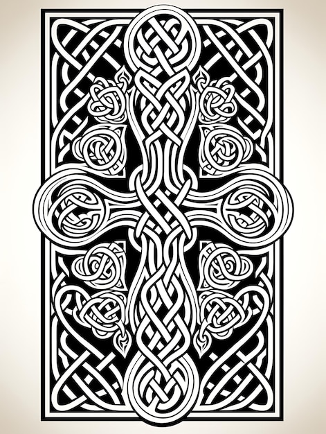 Foto cnc laser cut celtic cross frame met ingewikkelde verweven patronen tatoeage platte omtrek