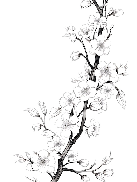 Cnc Laser Cut Chinese Blossom Frame Featuring Delicate Cherry Blossoms and tattoo flat outline