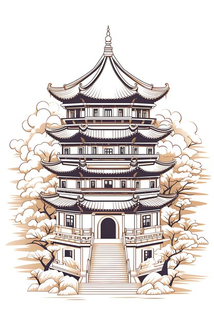 Japanese pagoda temple ink painting - Japanese Temple - Magnet | TeePublic