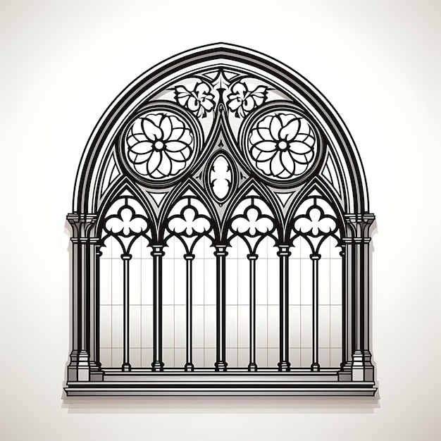 Photo cnc laser cut gothic arch frame with pointed arches and stained glass insp tattoo flat outline