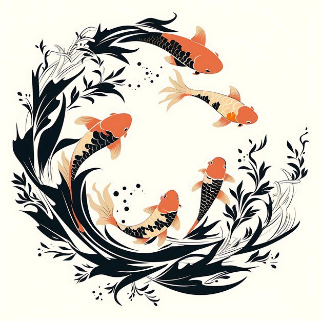 Photo cnc laser cut koi pond frame depicting graceful koi fish swimming in a tra tattoo flat outline