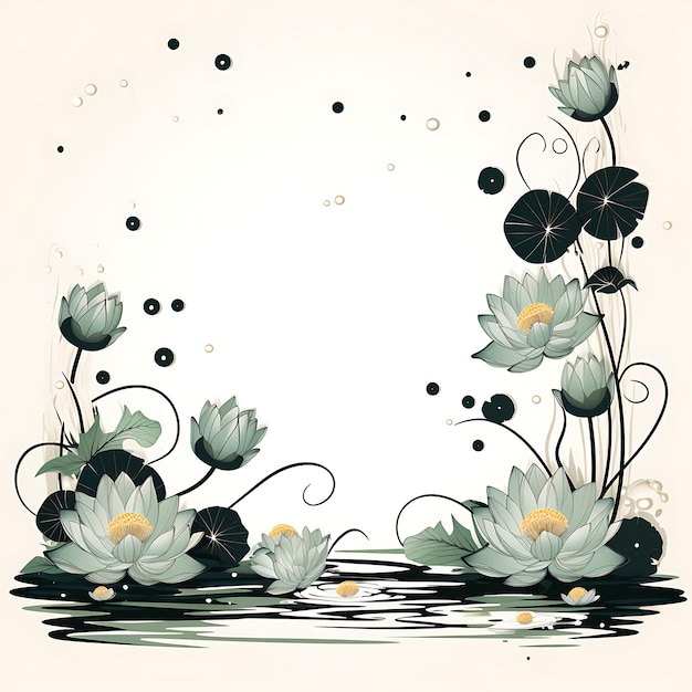 Foto cnc laser cut lotus pond frame met serene lotus bloemen en lily pad tatoeage platte omtrek