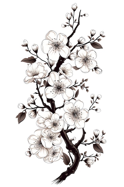 Photo cnc laser cut sakura blossom frame featuring delicate cherry blossom branc tattoo flat outline