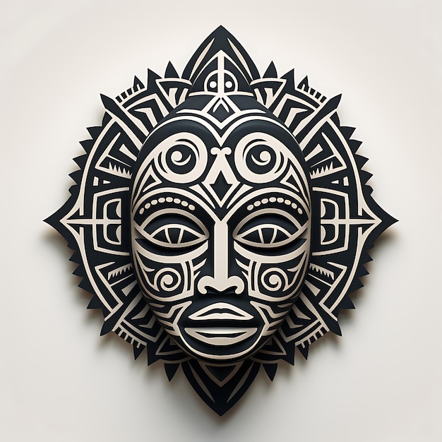 Cnc Laser Cut Tribal Mask Frame With Tribal Mask Motifs and Abstract Geome tattoo flat outline