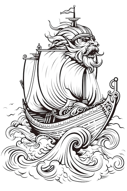 Cnc Laser Cut Viking Ship Frame Depicting a Viking Longship With Dragon He tattoo flat outline