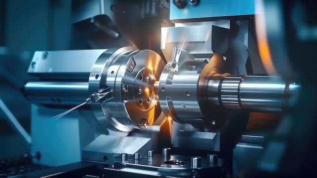 CNC токарный станок производит стальные части для процесса производства автомобилей