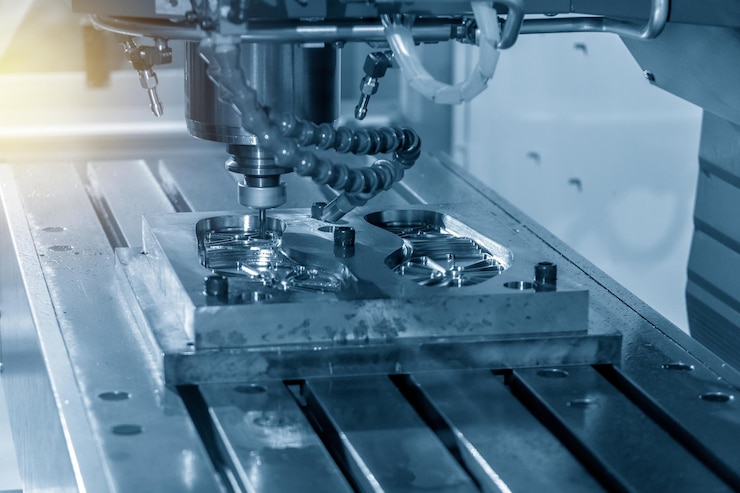 Photo the cnc milling machine cutting the shoe injection mold part by solid ball end mill toolshoe mold manufacturing process