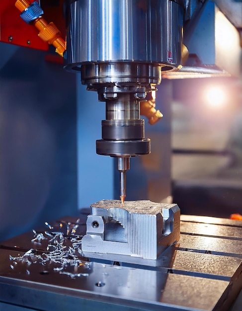 cnc milling machine processing on steel with cooling
