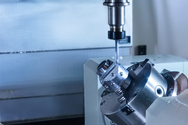 CNC Milling machine workpieces clamped in the lathe chuck.