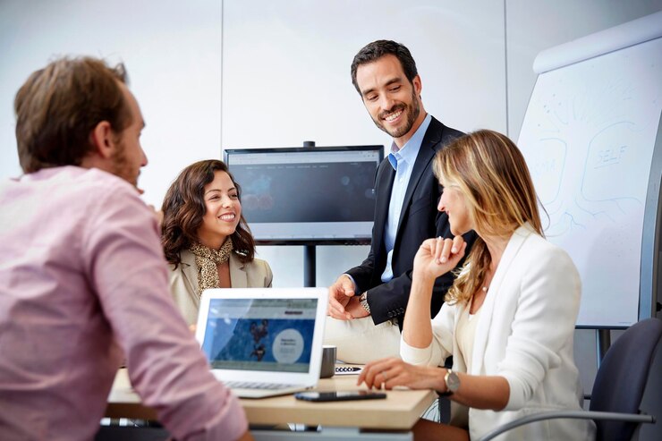 Photo co workers having a business meeting in the office