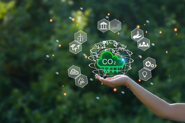 CO2、二酸化炭素排出削減のコンセプト、持続可能な環境開発