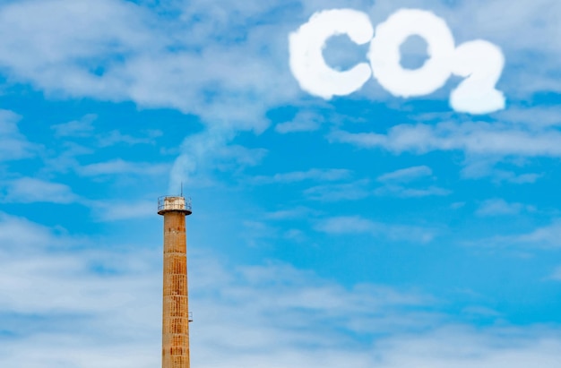 CO2-emissies CO2-uitstoot van broeikasgassen uit fabrieksschoorsteen Kooldioxidegas globale lucht