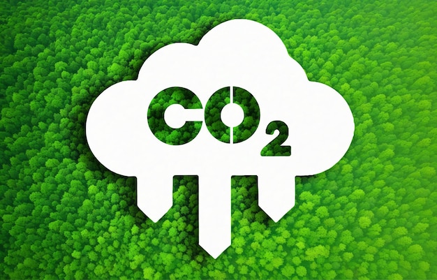 CO2 배출 개념 환경을 위한 숲의 평면도 재생 가능 에너지를 기반으로 한 지속 가능한 개발 및 녹색 비즈니스는 기후 변화와 지구 온난화를 제한합니다.