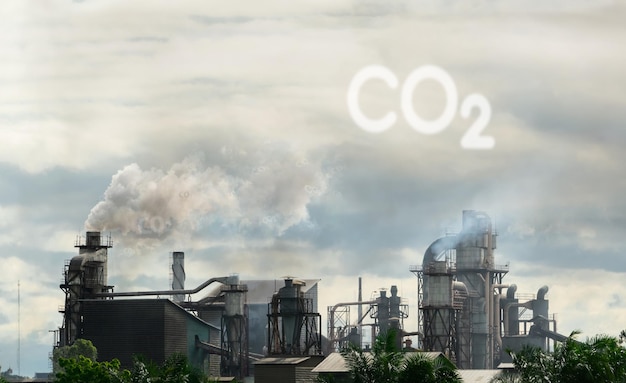 写真 co2排出量工場の煙突からのco2温室効果ガス排出量二酸化炭素ガス世界の空気