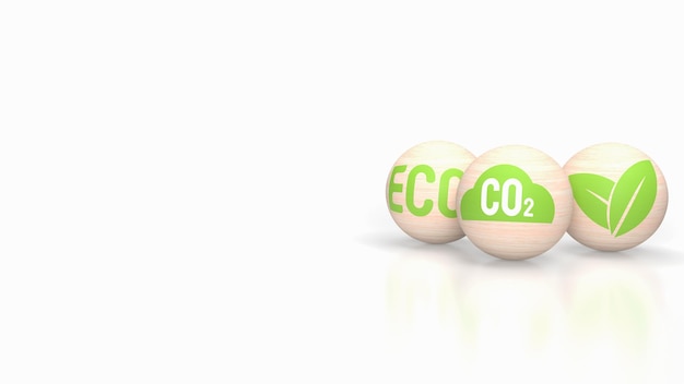 The co2 icon on wood ball for eco or ecology concept 3d rendering