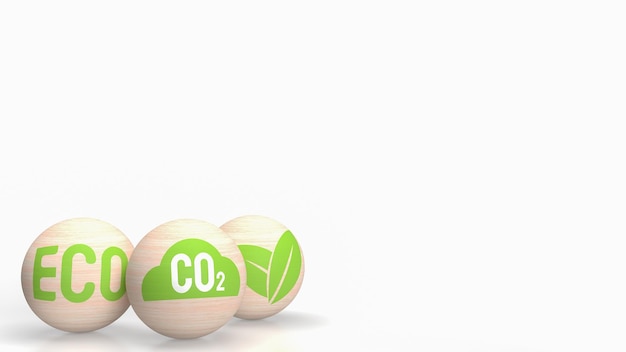 The co2 icon on wood ball for eco or ecology concept 3d rendering