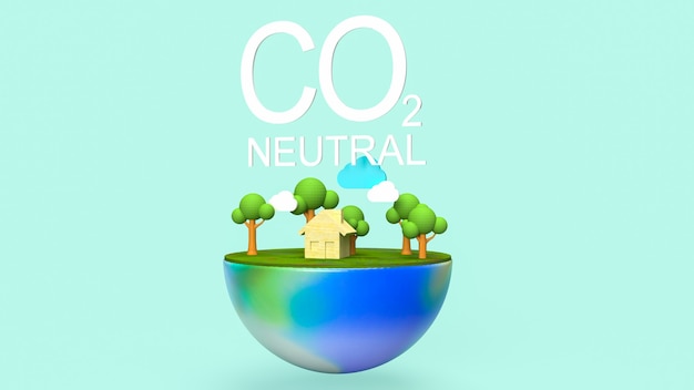 エコロジーコンセプト3DレンダリングのためのCo2ニュートラルテキストと地球