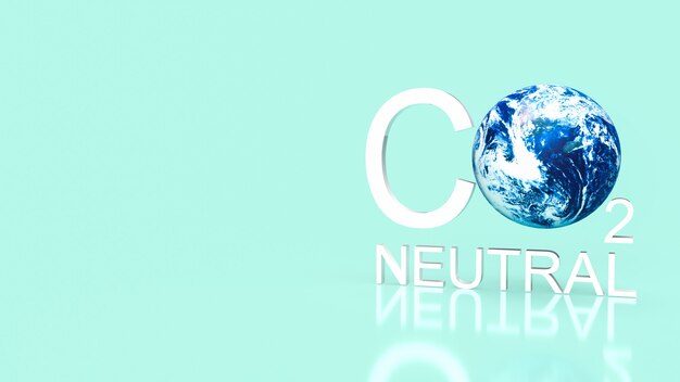 Co2 neutral  text and earth for ecology concept 3d rendering