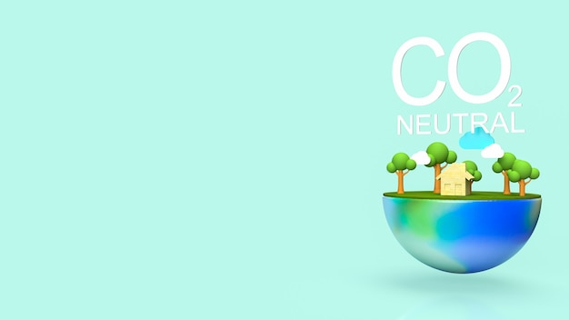 Co2 neutral  text and earth for ecology concept 3d rendering