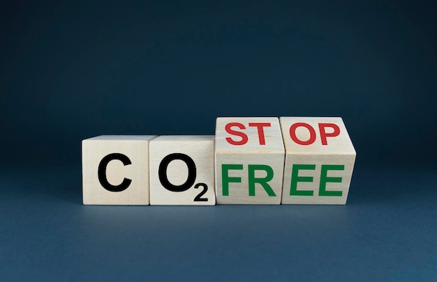 CO2 stop of gratis De kubussen vormen een uiting naar keuze CO2 stop of gratis Ecologie en klimaat concept