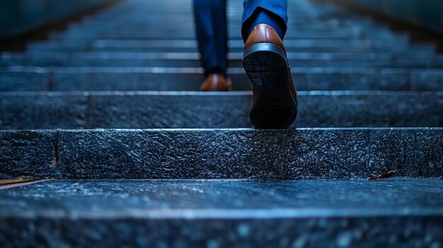 The coach human resources officer supervisor aids an employee in his growth symbolically represented by stairs