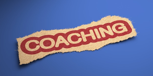 Parola di coaching di carta ruvida, cerchiata in rosso. concetto di affari. rendering 3d.