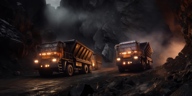 Coal Dump Trucks In An Opencut Mine