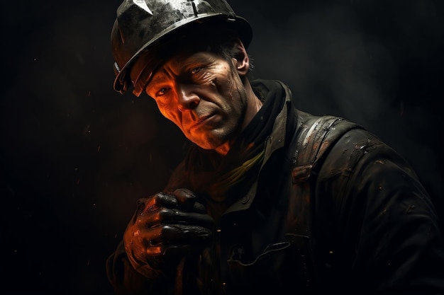 A Coal Miner Holding a Lump of Coal Amidst Black Dust Generative AI