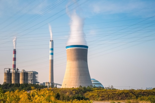 Photo coal power plant in the afternoon industrial landscapexa