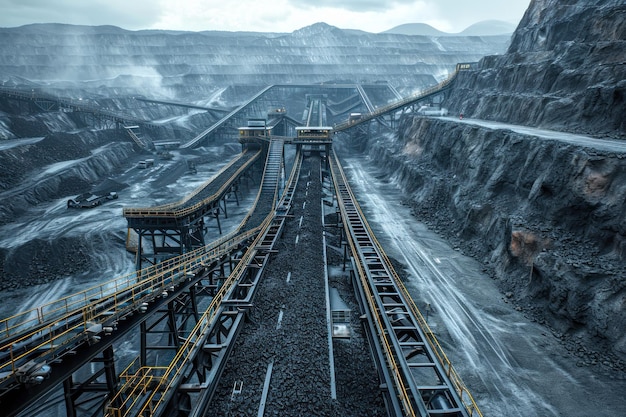 Photo coal quarry coal mining and transportation