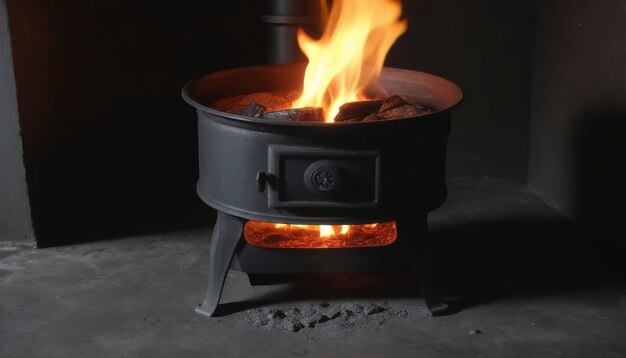 Photo coal stove with flame