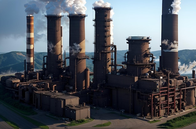 Foto l'industria dell'energia termica a carbone ha fumi che causano danni ambientali