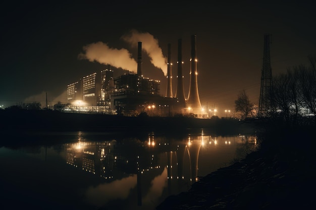 Coalfired power plant at night Generative AI