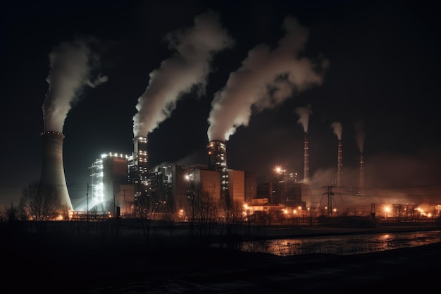 Coalfired power plant at night Generative AI