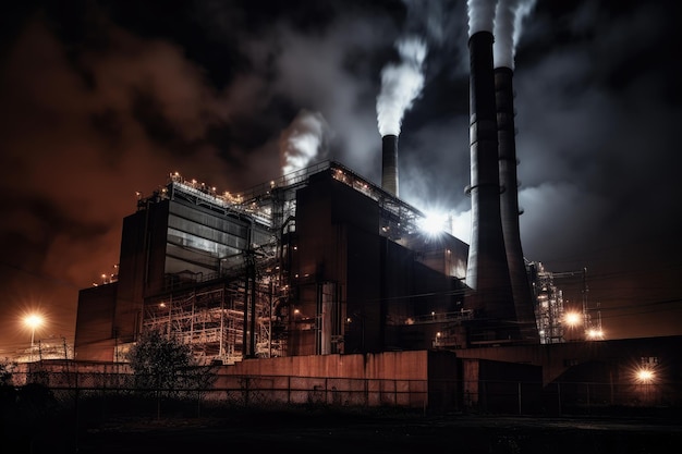 Coalfired power plant at night Generative AI