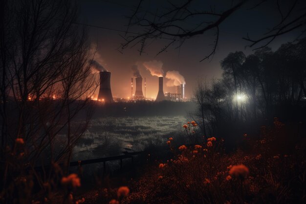 Photo coalfired power plant at night generative ai