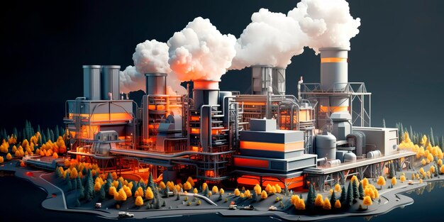 Фото Угольная электростанция с угольными конвейерами, камерами сгорания и оборудованием для контроля выбросов
